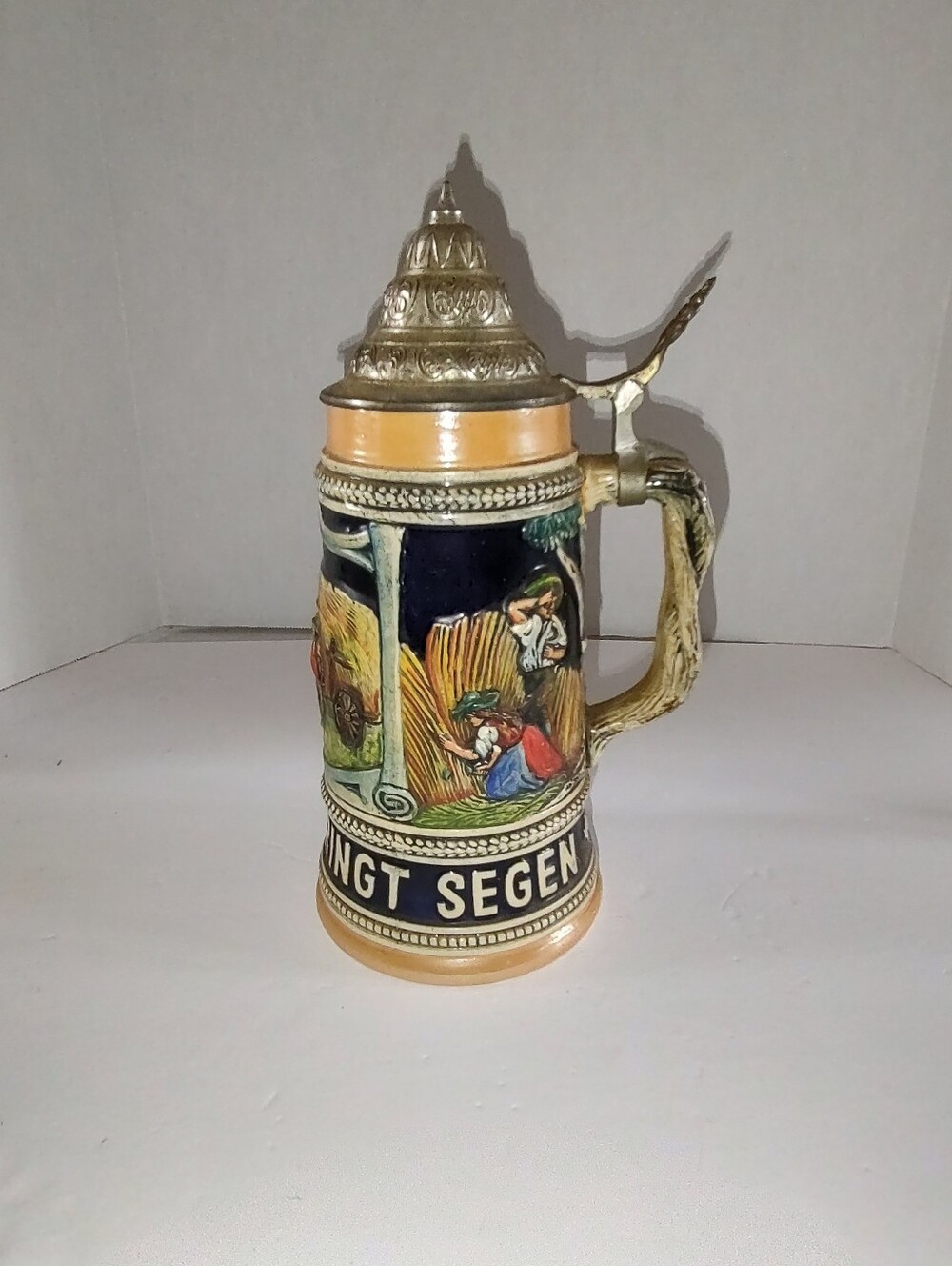 Vintage 0.5L W Pewter Lid "Sich Regen Bringt Segen" German Beer Stein (Gs2)